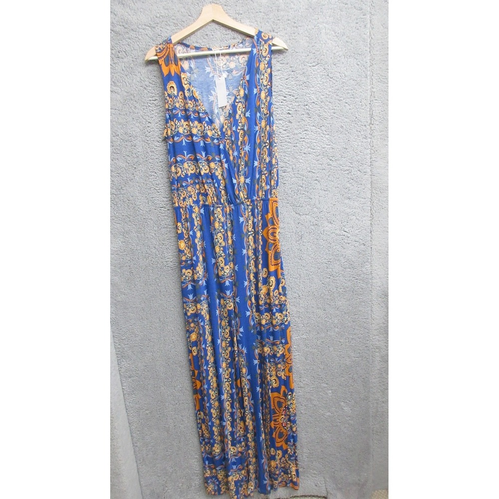 Lascana Boho Jumpsuit Womens 8 Blue Scarf Print Wide Leg Sleeveless Resort Vacay